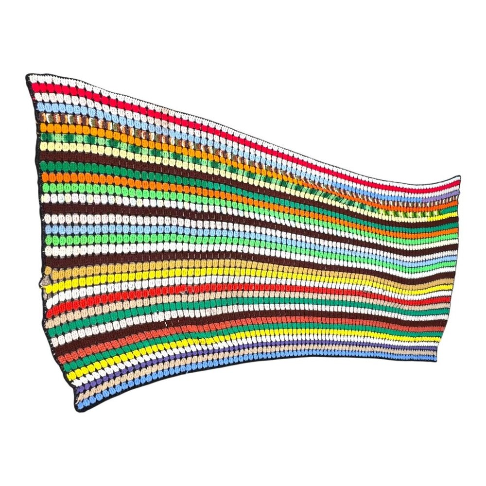 Vintage Handmade Striped Afghan Blanket Sofa Couch Throw Crochet Rainbow READ